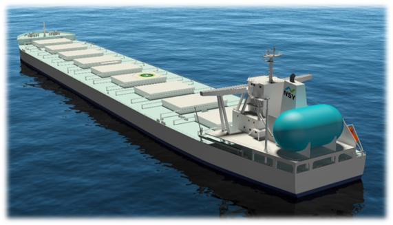 Illustration of LNG-fueled ship for transporting steel raw materials