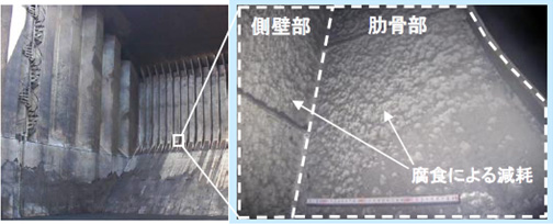 石炭運搬船カーゴホールド内の腐食状況