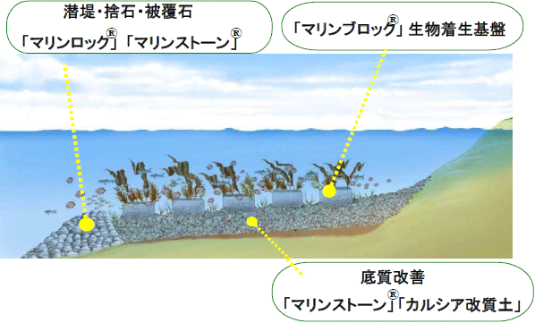 各スラグ製品で浅場を造成した場合のイメージ図 